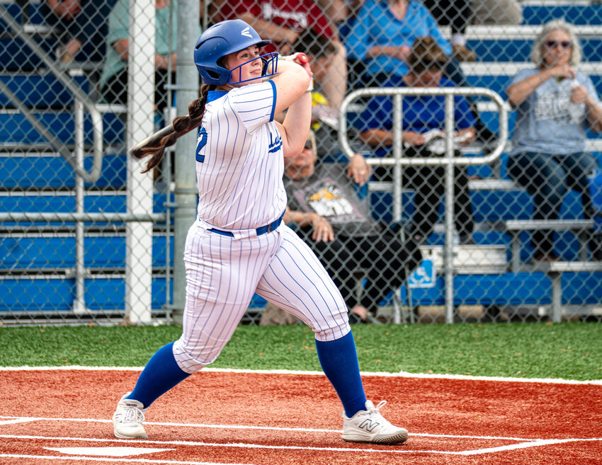 Alaina Lyle connects against Star City on Monday. Lyle would go 3 for 4 against the Lady Bulldogs and would return against Warren going 3 for 6 with two runs and 3 RBI.