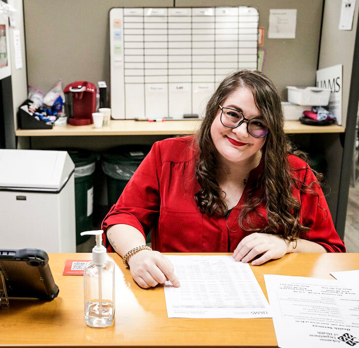 Leslie Beard, a Master of Social Work student  at UA Little Rock, interns as a behavioral health consultant at UAMS’s 12th Street Clinic as part of the Behavioral Health Integration Internship Program..Photo by Benjamin Krain.