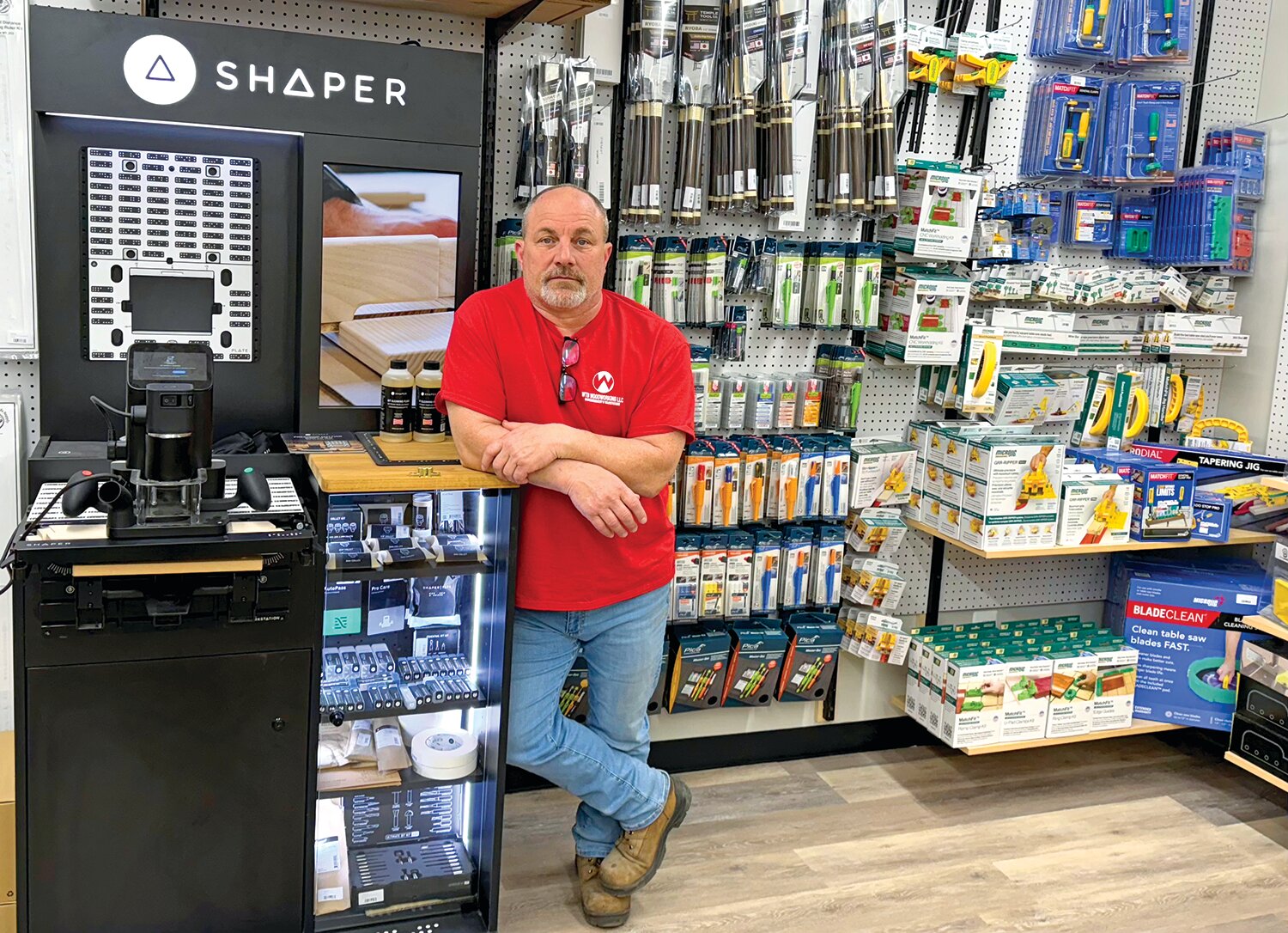 Bill Burkel pictured with a full line of Shaper and Micro jig products.