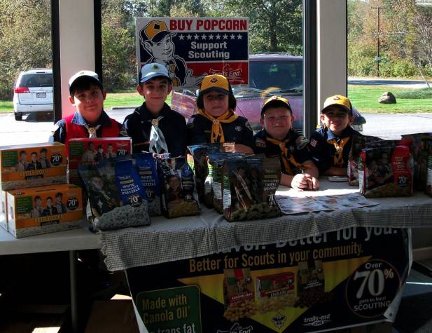 Wolf and Bear Cub Scouts from Pack 1 Rehoboth at the Bristol County Bank selling popcorn for their annual fundraiser.  Thank you to everybody that supported us.