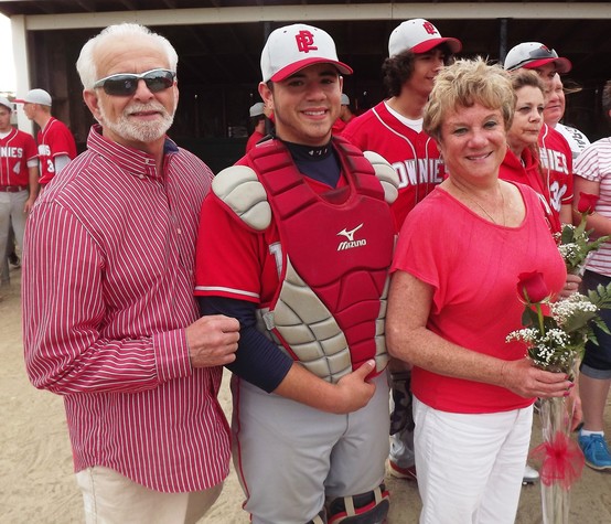 EPHS catcher Mike Allienello on Senior Day with parents Mike and Sue Allienello