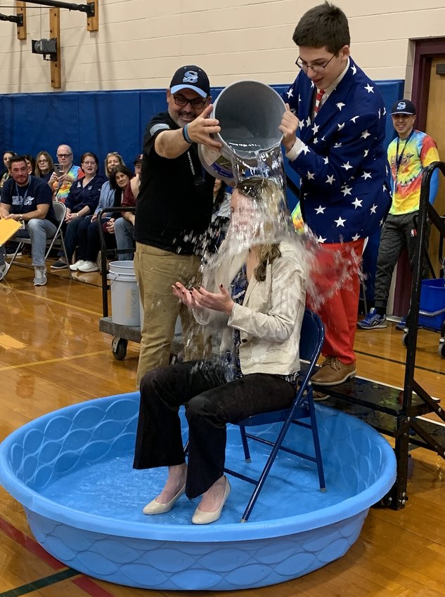 Hurley Middle School Principal Alexis Bouchard participated in last year's annual Thanksgiving Dunking Fundraiser.