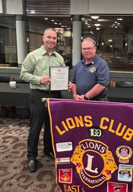 The club recently presented a certificate of appreciation to Mr. Paul Pimental, the manager of the Washington Trust Bank branch in East Providence. Paul was kind enough to recommend the East Providence Lions Club for a commemorative brick at the new high school in recognition for the club's service to the community. Many thanks to Paul and Washington Trust, the club is very grateful for this honor!