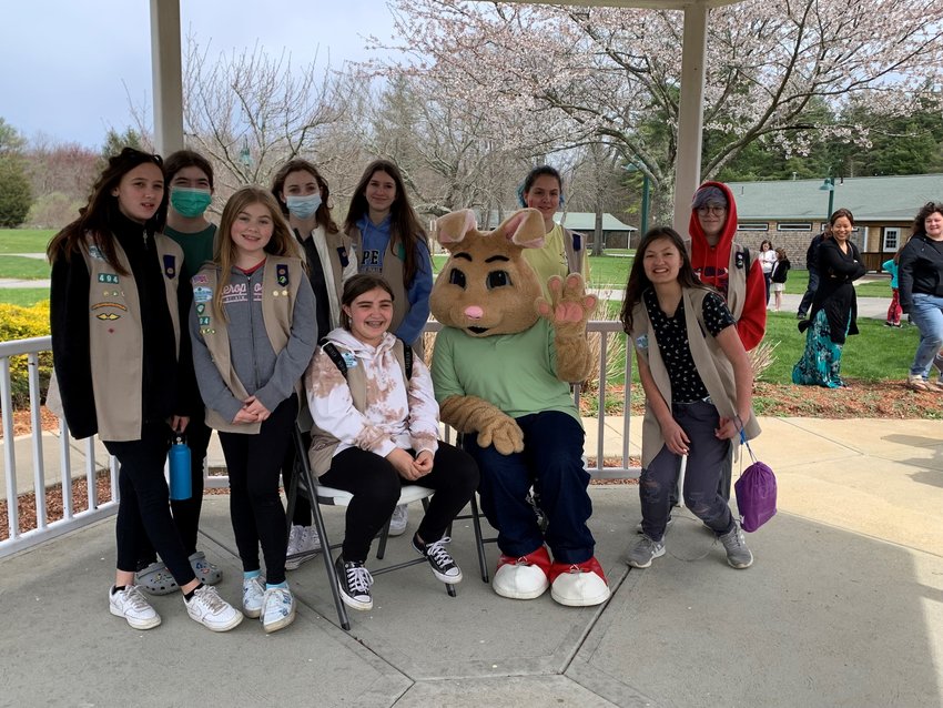Rehoboth Girl Scout Troop 494 earned community hours assisting at the Easter Egg Hunt at Francis Farm.