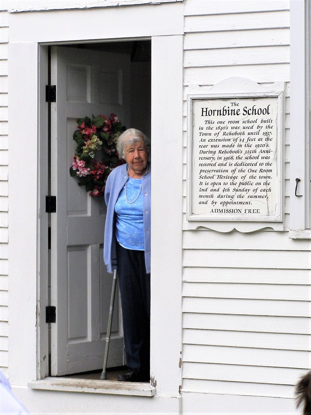 Frances Magan in Hornbine School doorway.