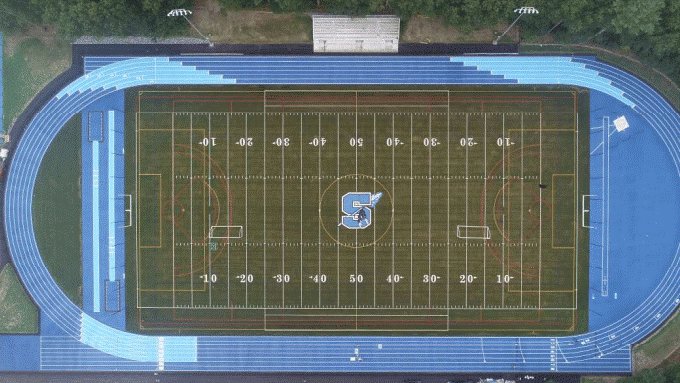 An aerial view of the newly renovated Seekonk Connelly Field and Mooney Track.