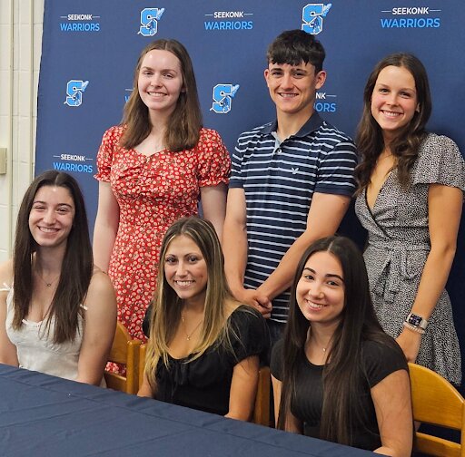 Back row from left: Danielle Boardman, Kevin Crowe and Lauren Turenne. Front row from left: Sydney DelMastro, Morgan Silvestre and Deonna Aguiar.