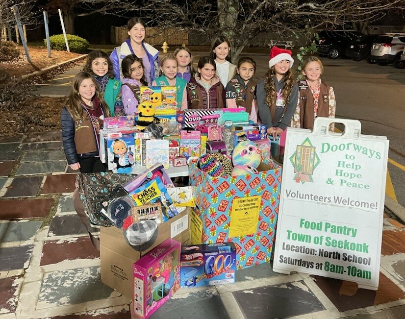 Members of Girl Scout Troop 707 collected dozens of beautiful toys for Doorways. The toys will be given to local families for Christmas.