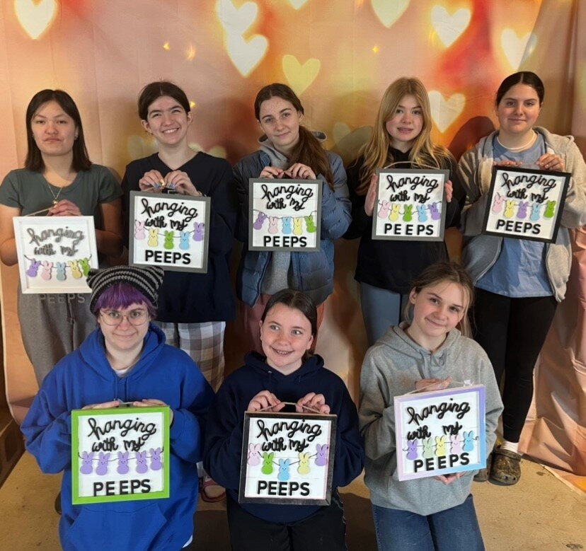 Rehoboth Cadette Girl Scout Troop #494 worked on their Mission Sisterhood Journey at Anawan Farm while making Easter themed &ldquo;hanging with my peeps&rdquo; signs!