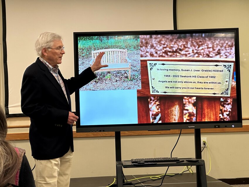 Tom Webb conducts slide show detailing history and an annual update of Land Trust properties