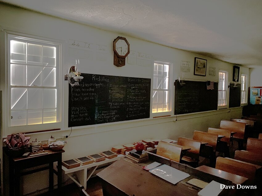 A rare view of The Hornbine School Museum from the inside with the shutters shut.