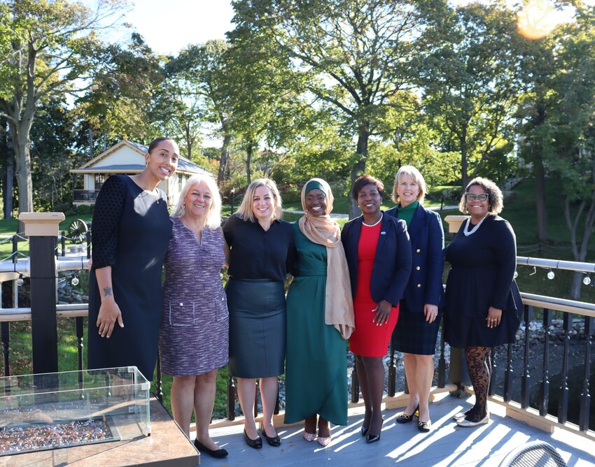2023 Leading Women of Distinction Honorees. Left to right: Dimetra Nettles, Dr. Deb Myers Meilun, Lisa Guillette, Monsurat Ottun, Lisa Ranglin, Amy Walsh