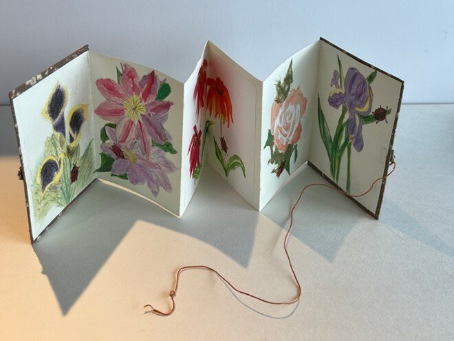 Kathleen Morton &ndash; Foldout Book #1 &ndash; Hand-painted Flowers on Paper
