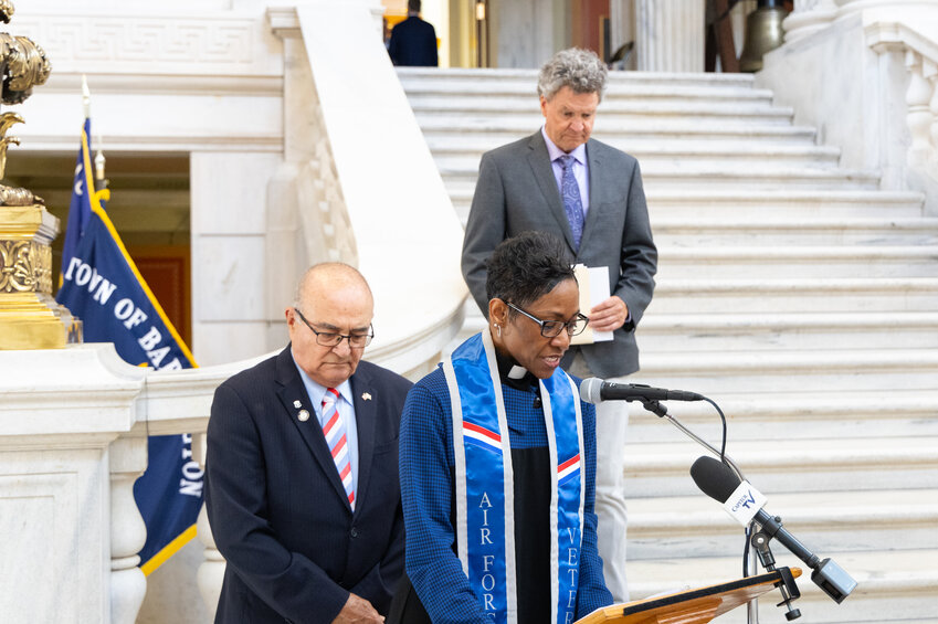 From the left: Chairman Samuel A. Azzinaro, Chaplin Rotunda East and Chairman Walter S. Felag at Women Veterans Recognition Day at the State House.