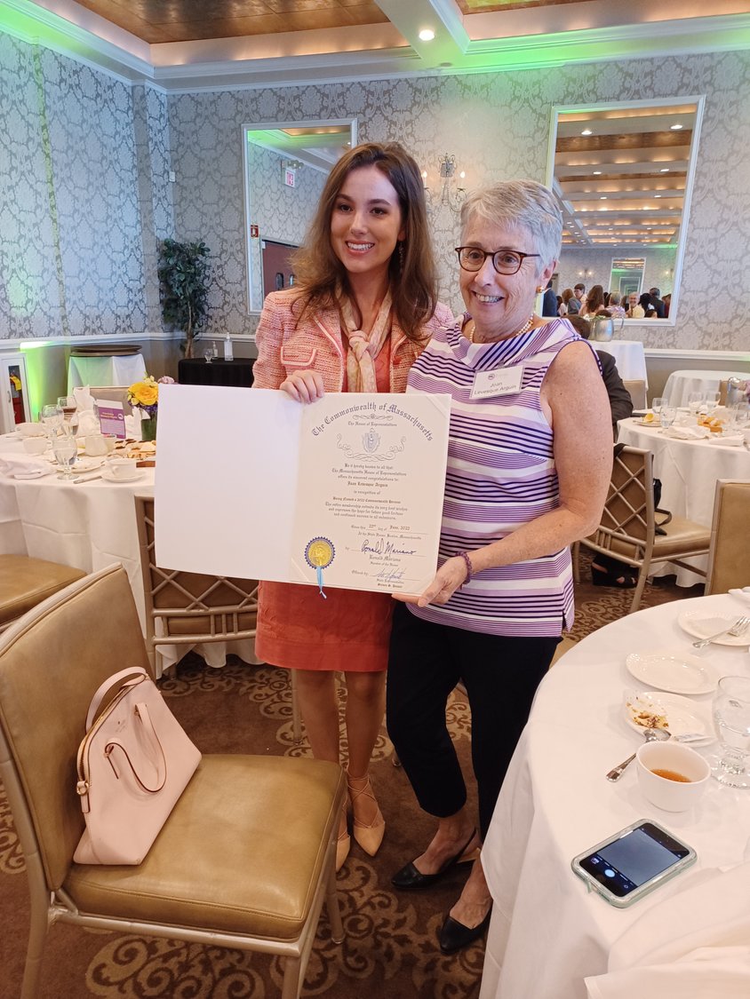 Joan Levesque-Arguin  accepting the Massachusetts Commonwealth Heroines Award on June 22,2022