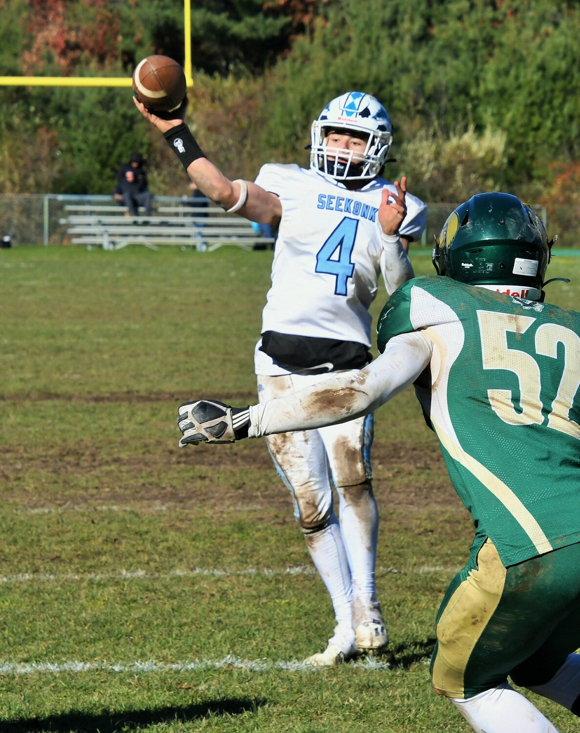 Seekonk's Christian Cabral fires a pass for two-point conversion.