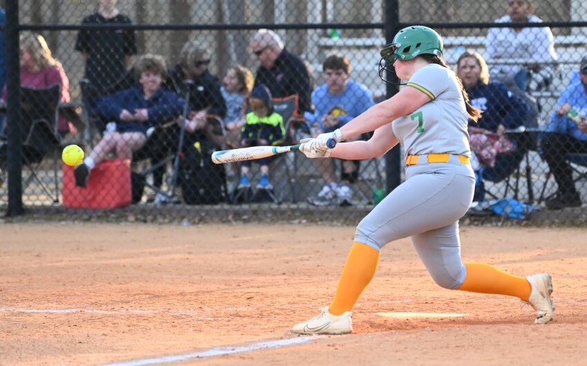 Sophomore Kaylan Parsons connects on an RBI single in Friday's win, which plated the game-winning run.