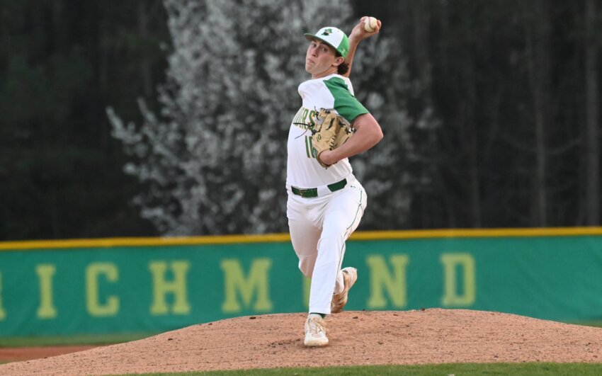 Junior Caden Nolan throws a pitch in the top of the first inning of Friday's home game.