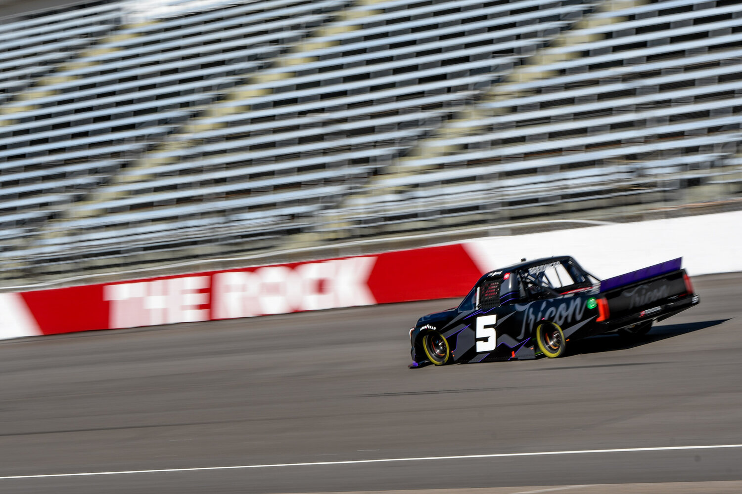 Toni Breidinger rounds the oval at Rockingham Speedway on Jan. 28 in preparation for the Black's Tire 200 in April.