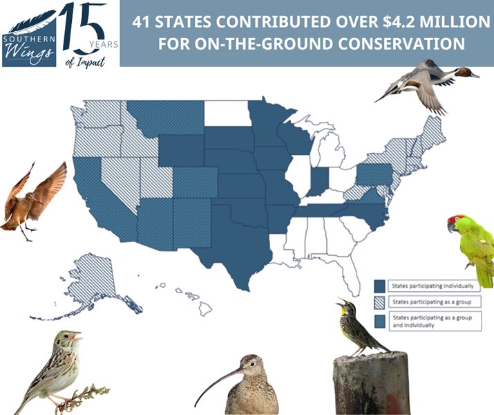 Map of states that have contributed to Southern Wings. Infographic courtesy of Southern Wings