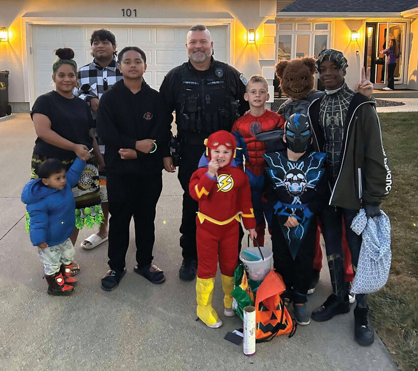 Former SB Officer and now Sergeant Bluff Police Chief, Jereme Muller, makes it a point to be out on the streets during events like Halloween, ensuring everyone is safe and having fun.