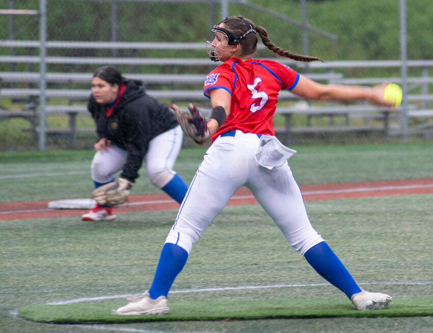 Ketchikan's firstbaseman E Shull follows through after tagging out a Sitka runner Friday night at Moller Field.