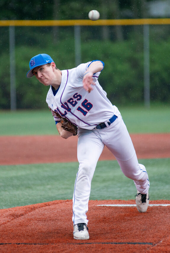 itka High’s Bryce Compagno-Calhoun pitches against Petersburg Friday on Moller Field. Sitka swept the 3-game series.&nbsp;