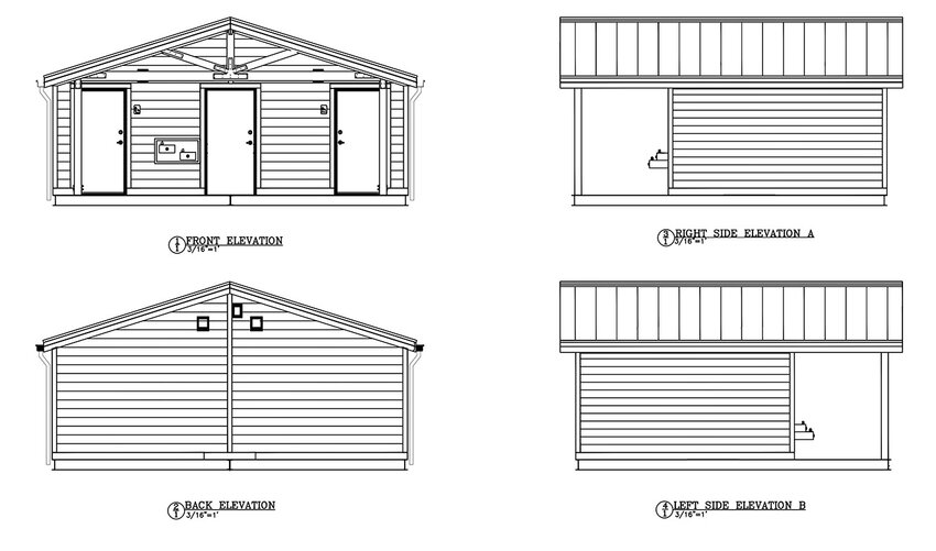 A drawing shows the new Crescent Park pre-fabricated restroom.