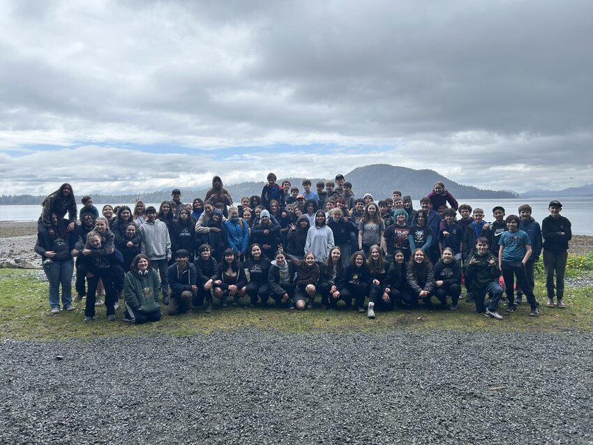 CELEBRATION – Blatchley Middle School eighth-graders mark the end of middle school with a picnic at Halibut Point Recreation Area May 20. (Photo provided)