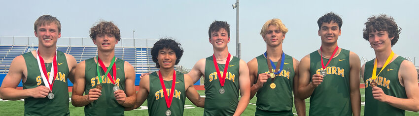 Storm track and field team members Evan Hardy (from left), Connor Winkelman, Kha Phan, Owen Symanietz, Kade Lovell, Luke Loidolt and Spencer Ackerman will represent the school at the Minnesota State High School League Class AAA Boys and Girls Track and Field State Meet starting Tuesday, June 10, at St. Michael-Albertville in St. Michael. Finals in most events are Thursday, June 12.