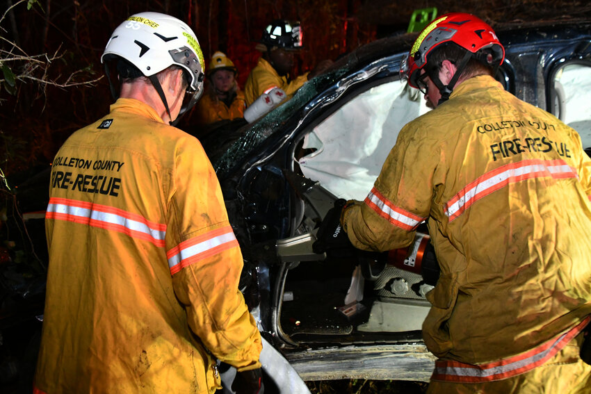 CC Fire Rescue uses jaws of life to cut open vehicle door