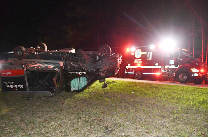 Overturned vehicle from head-on collision on Cottageville Highway