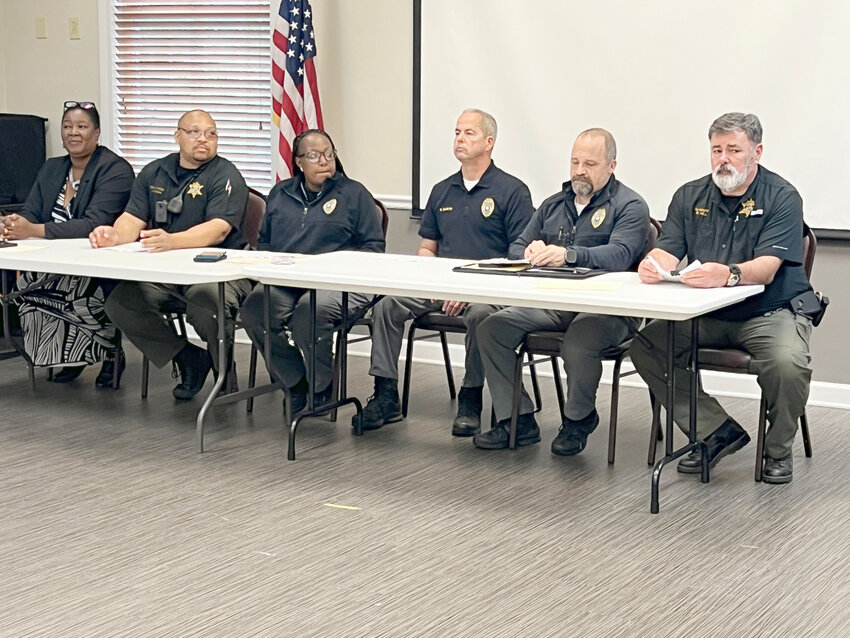 L to R Panel Members: County Director of the Department of Juvenile Justice Ms. Torsha Anderson, Colleton County Sheriff&rsquo;s Office Cpl. James Brown, Colleton County Sheriff&rsquo;s Office Sgt. Tavara Edward, City of Walterboro Police Department Deputy Chief Kevin Martin, City of Walterboro Police Department Chief Wade Marvin, &amp; Colleton County Sherrif Buddy Hill