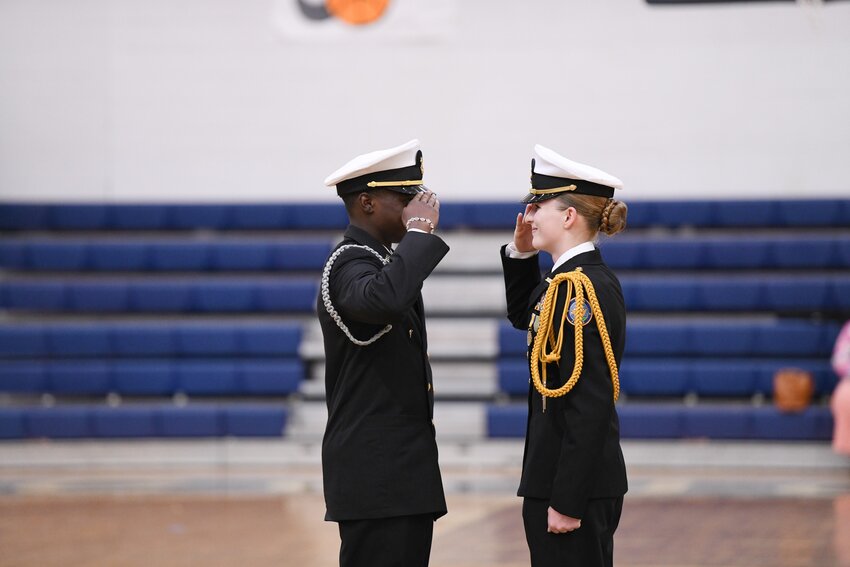 L to R: Company Commander for the 2024-2025 school year, CO Amari Ford and Cadet Emma Gladstone