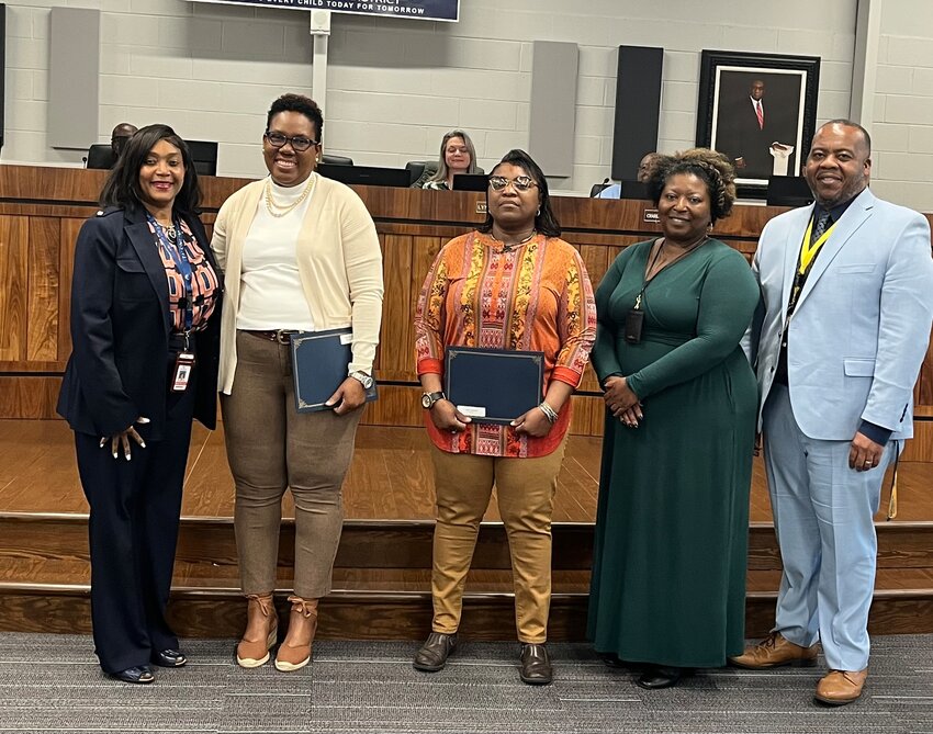 Superintendent Jessica Williams, Kerry Ann Brown (CCMS), Hannah Hampleton (TCTC), Assistant Superintendent Cordelia Jenkins, & Assistant Superintendent Martin Wright.