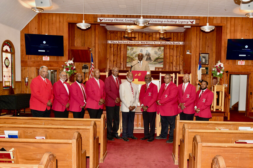 Top row: Reverend Andrew Cooper, Pastor of Mt. Olive Baptist Church
Bottom Row-Left to Right: Herman Bright, Joseph Mackey, LaKendrick Rush, Lashan Stephens, Central Williams, Anderson Grant, Arthur "Art" Williams (President), Dr. Arthur McClendon, Henry Pinckney, and Ahmad Stephens