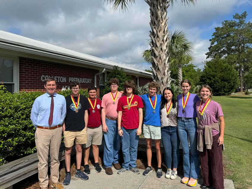 L to R: Señor McClellan, Ethan McCoy - Bronze, Austin Murdaugh - Silver, Collin Sipe - Bronze, Matthew Finney - Gold, Isaac Tuten - Silver, Graycen Bryan - Bronze, Betts White - Bronze, and Sarah Branam - Silver.