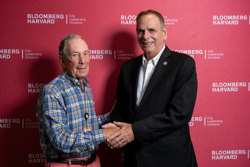 Chandler Mayor Kevin Hartke poses with former New York City Mayor Michael Bloomberg in July. An international select group of 40 mayors brought together in New York City. The Bloomberg Harvard City Leadership Initiative was to learn more about the best means of collaboration, communication and dealing with modern urban problems. 