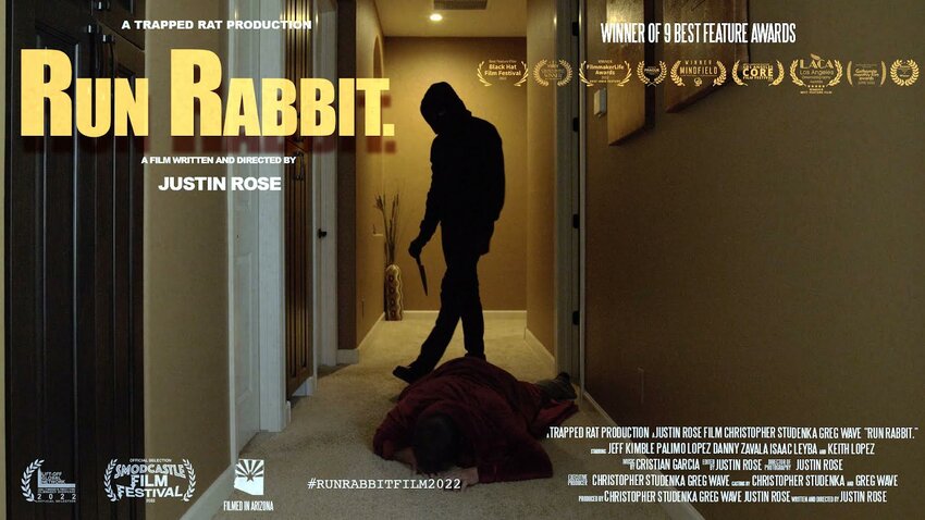 The movie poster for Run Rabbit hints at the film's dark nature. (Courtesy Trapped Rat Productions)