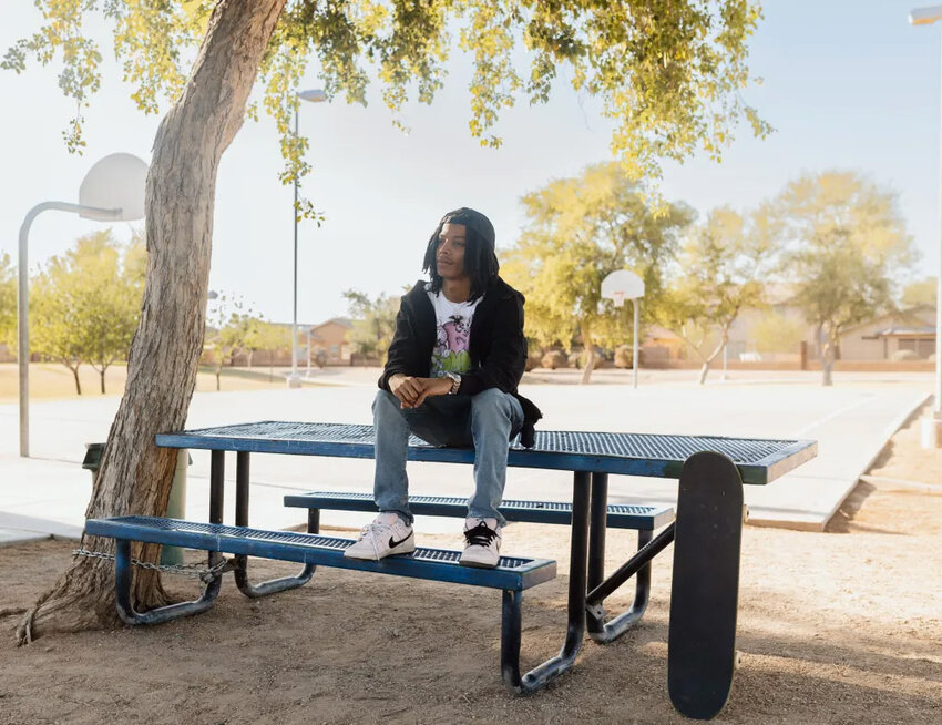 Phoenix resident Denzel Mason, shown at a park near his South Phoenix home on June 1, 2023, was one of 26 recipients of a social equity license. Mason has since sold his stake in the license.(O’Shea Tometi | AZCIR Contributor)