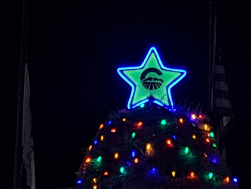 The star atop the city of Chandler’s 67th tumbleweed Christmas “tree” includes the city’s logo. 