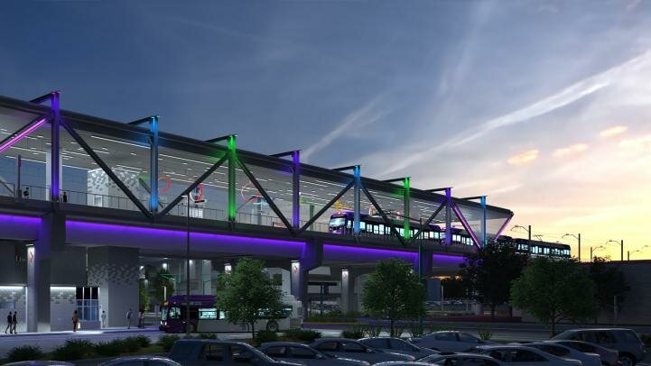 Renderings show the bridge to Thelda Williams Transit Center at Metrocenter, the final stop on the Northwest Extension Phase II light rail line. (Courtesy Valley Metro)