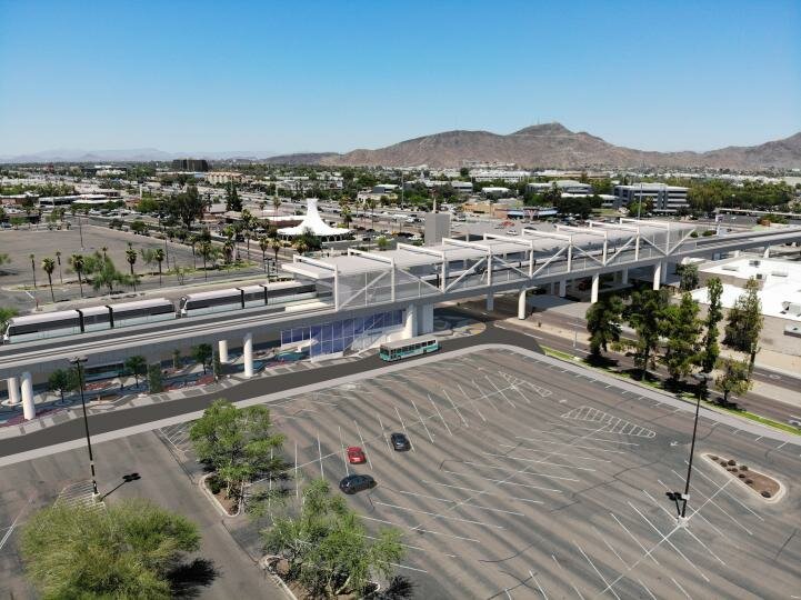 Renderings show the bridge to Thelda Williams Transit Center at Metrocenter, the final stop on the Northwest Extension Phase II light rail line. (Courtesy Valley Metro)