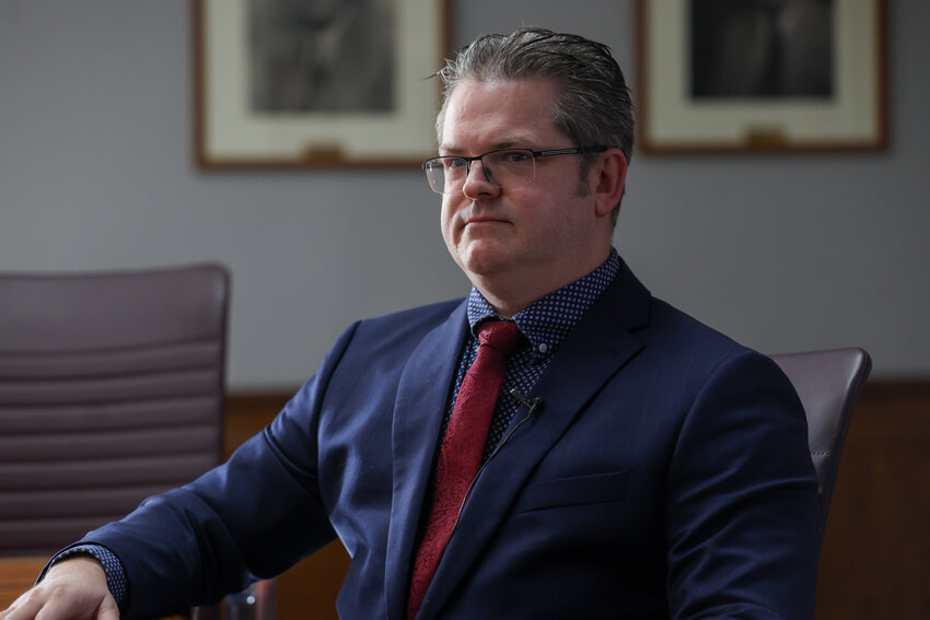 Michael Moore, chief information security officer for the Arizona Secretary of State's Office, addresses artificial intelligence’s role in spreading misinformation. Photo taken at the Arizona Capitol on Jan. 29, 2024. (Photo by Harris Hicks/Cronkite News)