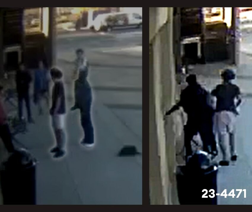 In case 23-4471, police need help identifying the assailants, who are highlighted in the left-hand photo.