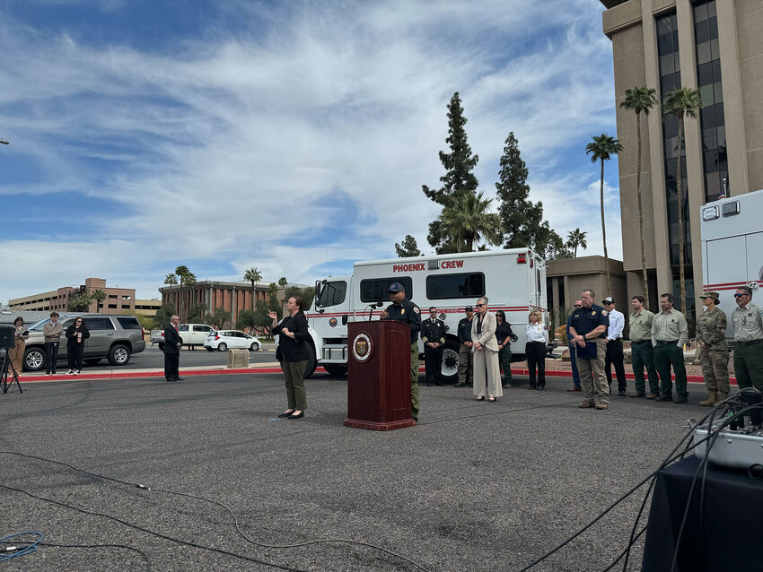 Aaron Casem, the prevention officer at the Arizona Department of Forestry and Fire Management, called on state residents to take steps to head off wildfires. "The first day of any firefight starts with the actions and efforts that we do today," he said. (Cronkite News/Martin Dreyfuss)