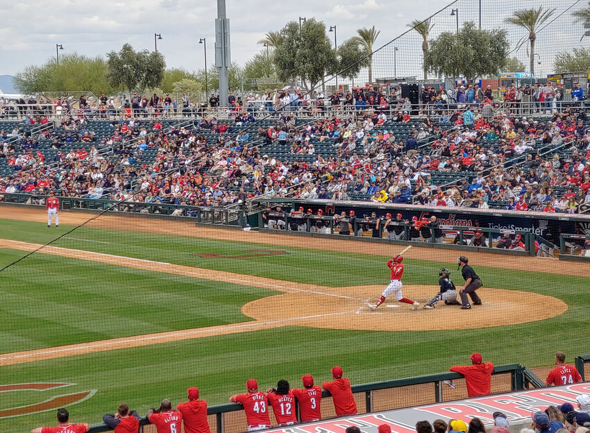 A crowd of 7,374 took in Sunday’s Spring Training finale pitting the Reds against the Guardians at Goodyear Ballpark.