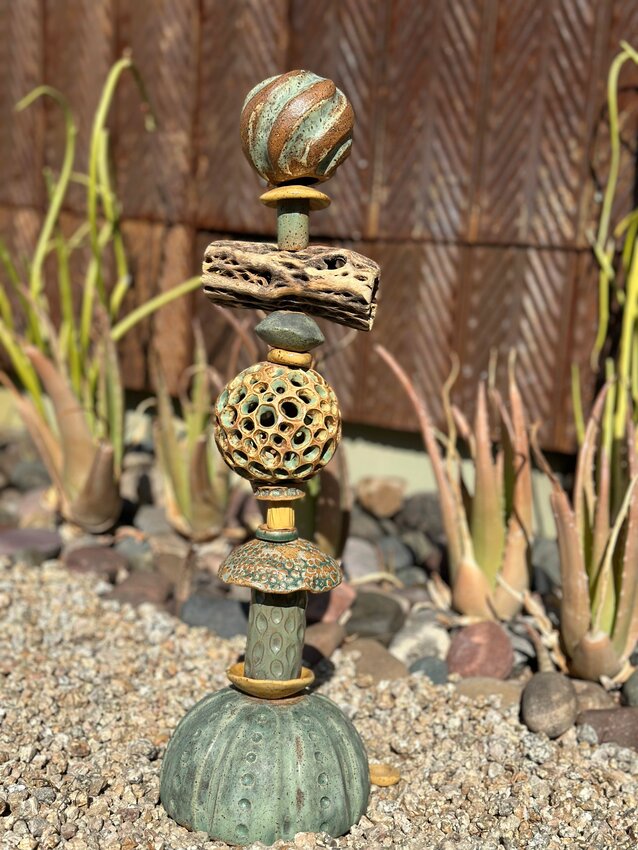 A finished ceramic garden totem is among the works students of the Sonoran Arts League Studio can make.