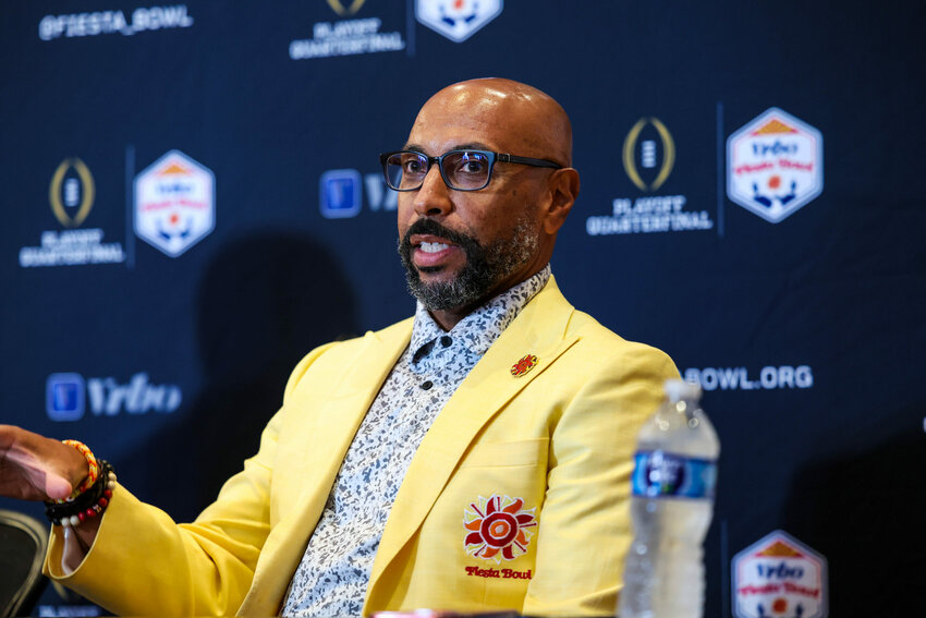 Erik Moses, Vrbo Fiesta Bowl executive director and CEO, discusses the new College Football Playoff format and the Fiesta Bowl’s involvement in it. (Photo by Spencer Barnes/Cronkite News)