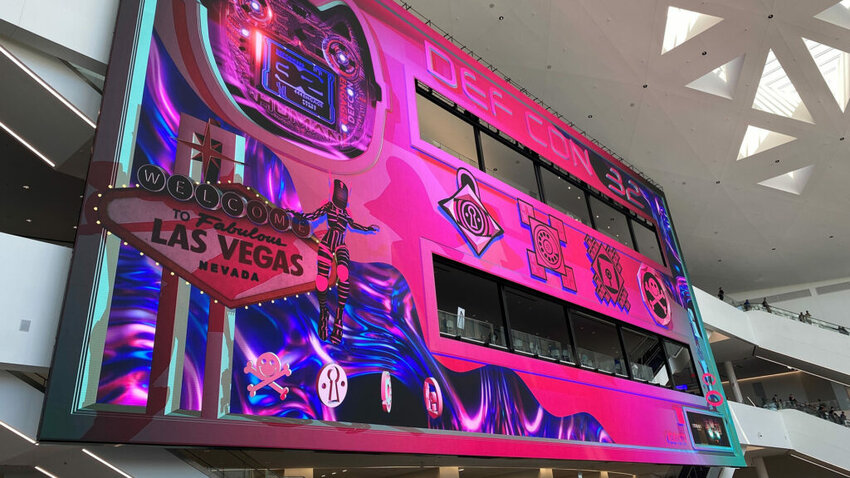 A mural greets DEF CON attendees in the Las Vegas Convention Center.